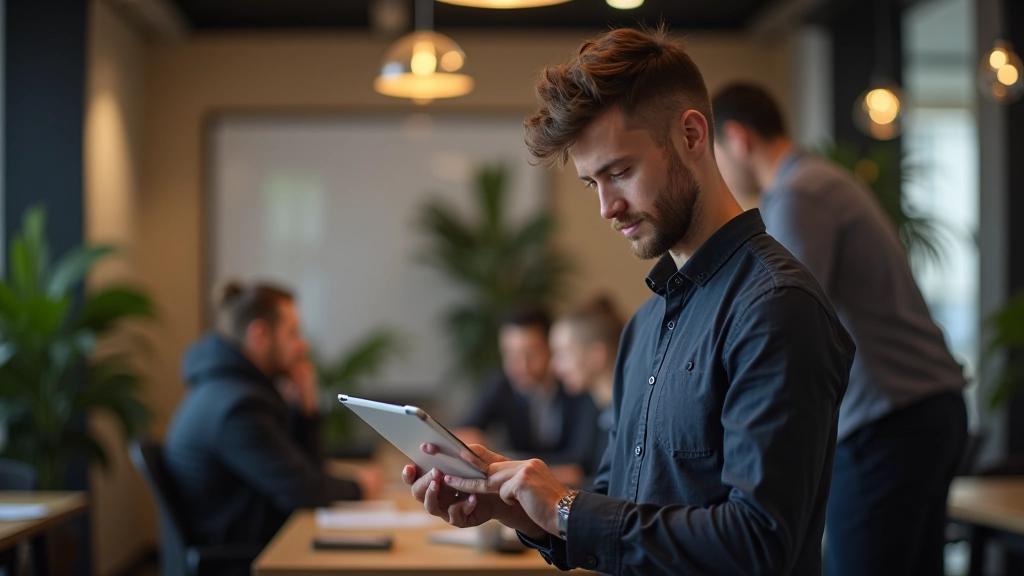 Ondernemer bekijkt campagne data op tablet