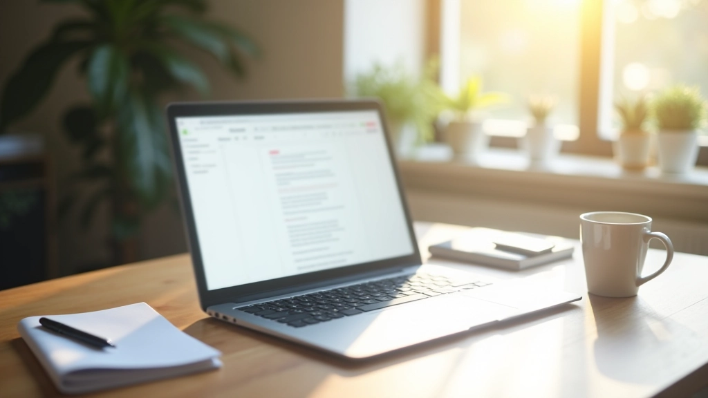 Laptop-scherm met nieuwsbriefontwerp en updates-kalender, planningstools zichtbaar